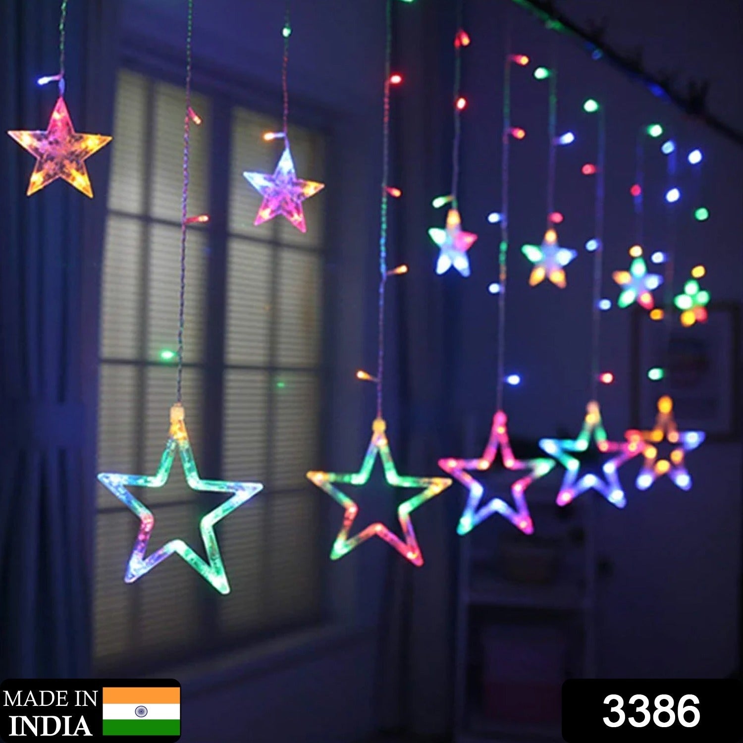 3386 12 Stars LED Curtain String Lights with 8 Flashing Modes for Home Decoration, Diwali & Wedding LED Christmas Light Indoor and Outdoor Light ,Festival Decoration (Multicolor) 3386 12 Stars LED Curtain String Lights with 8 Flashing Modes for Home Decoration, Diwali & Wedding LED Christmas Light Indoor and Outdoor Light ,Festival Decoration (Multicolor)
